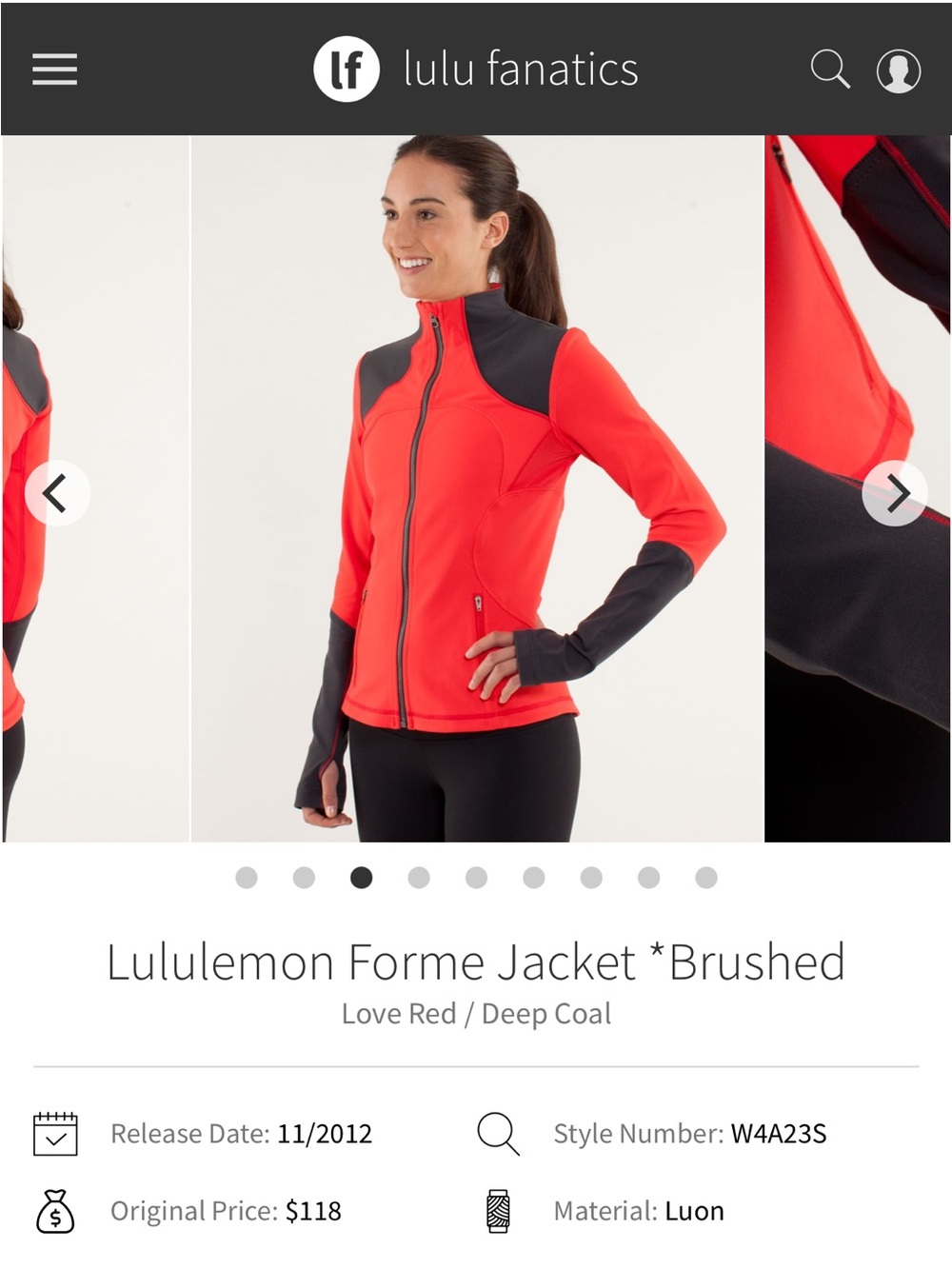 Lululemon Forme Jacket *Brushed Love Red/Deep Coal size 4